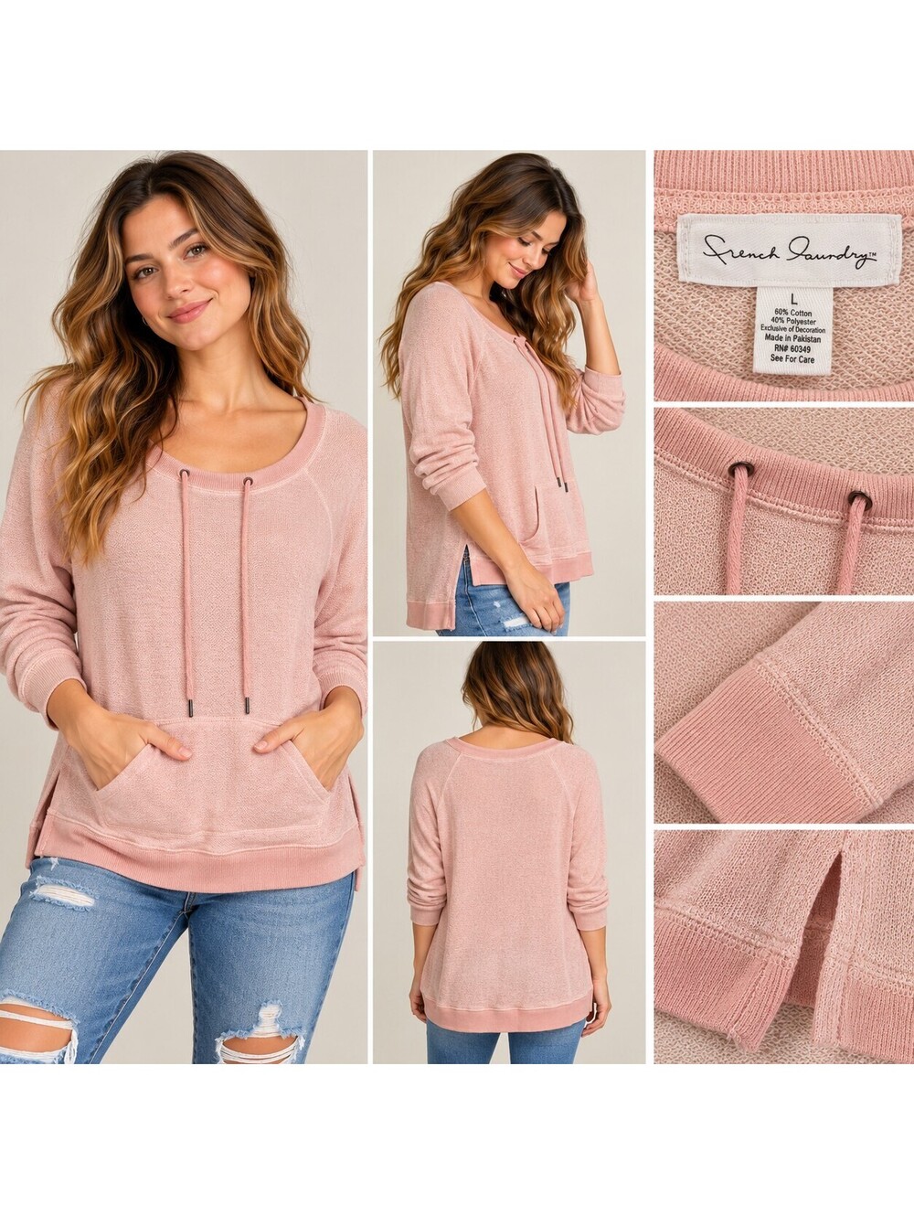 French Laundry Pink Lightweight Hooded Pullover Top
